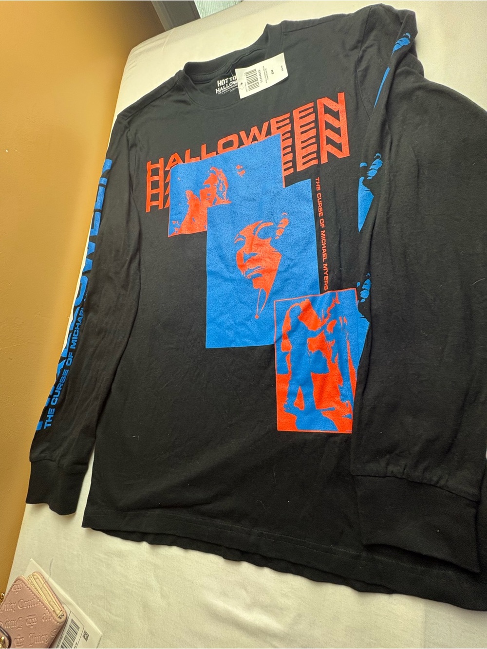 Hot Topic Black Crewneck Sweater with Blue and Red Halloween Graphics